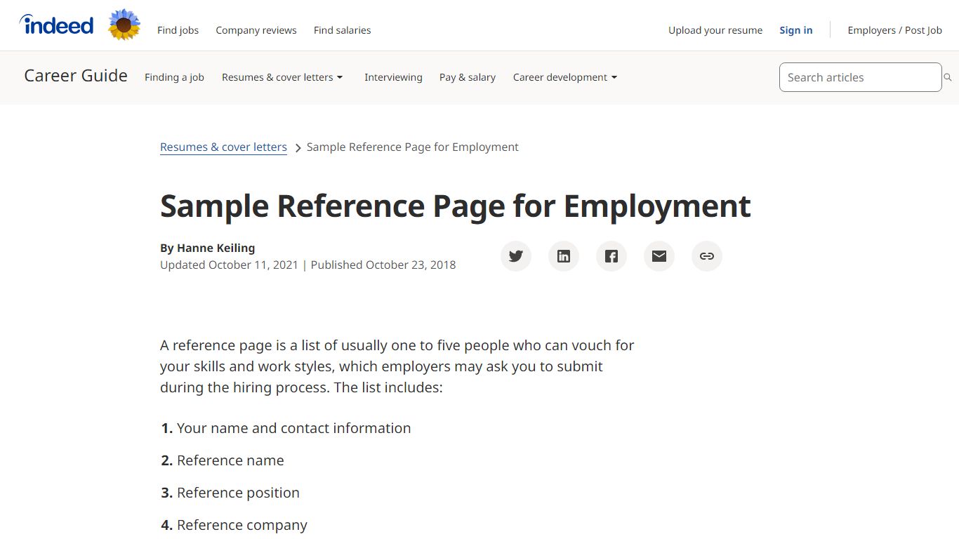 Sample Reference Page for Employment | Indeed.com
